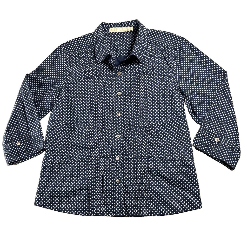 Blue Willi’s Button Shirt Medium 100% Cotton Geometric Coastal Danish Luxury